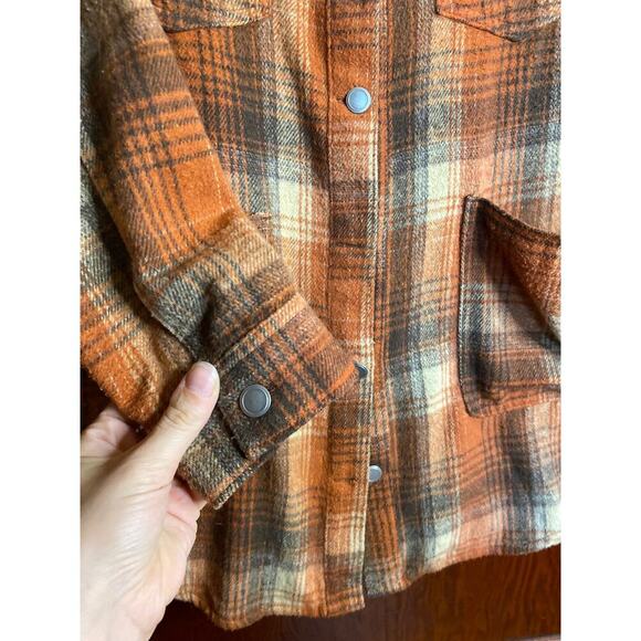 BBJ Los Angeles Chore coat Orange Brown Plaid Fall Shacket Large - Picture 5 of 7
